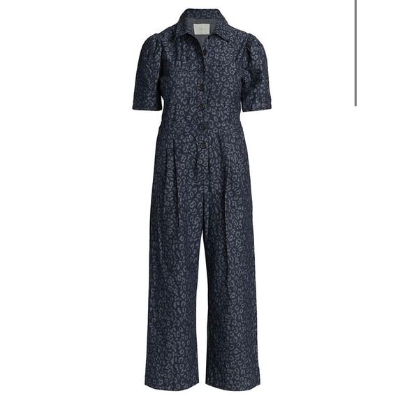 Joie Morgen Denim Leopard Jumpsuit Size 12 - Picture 1 of 5